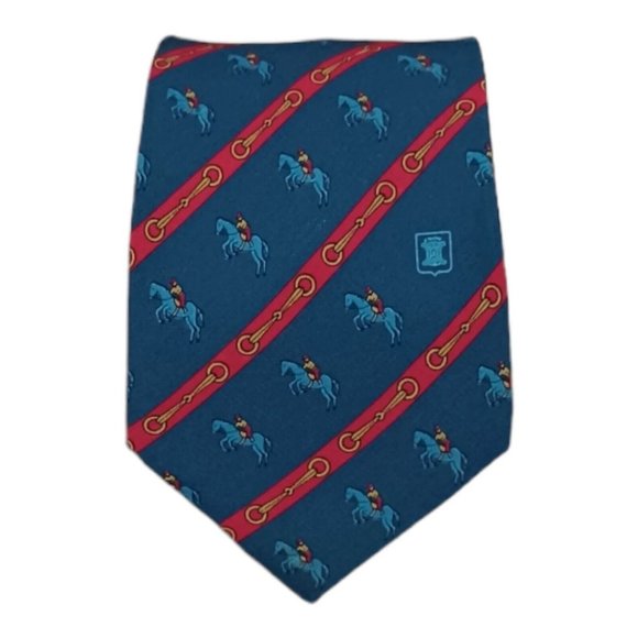 CELINE Blue Equestrian Logo Silk Tie ITALY 60"/ 3.1" EC - Picture 1 of 5